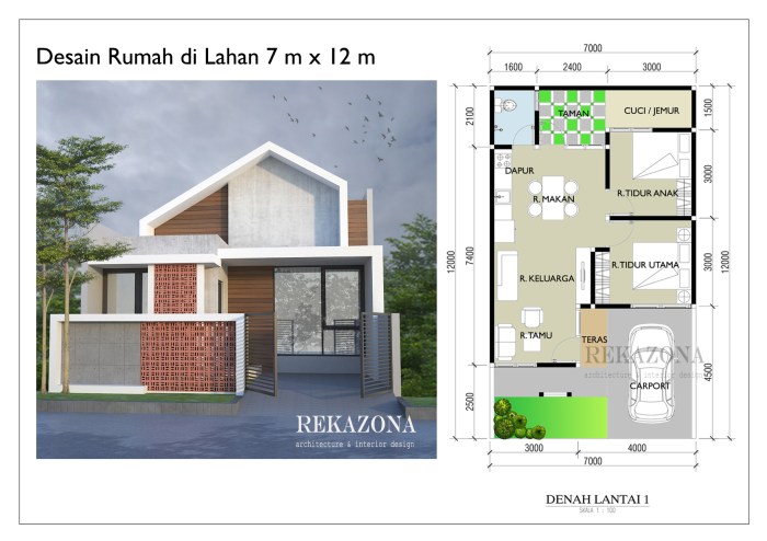 Desain rumah luas tanah 7mx12m